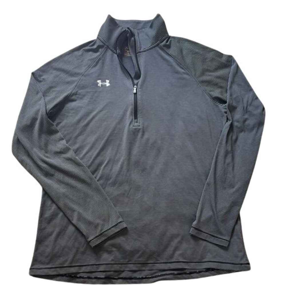 Under Armour Mens HeatGear‎ Quarter Zip Pullover Stripe Gray Black Large